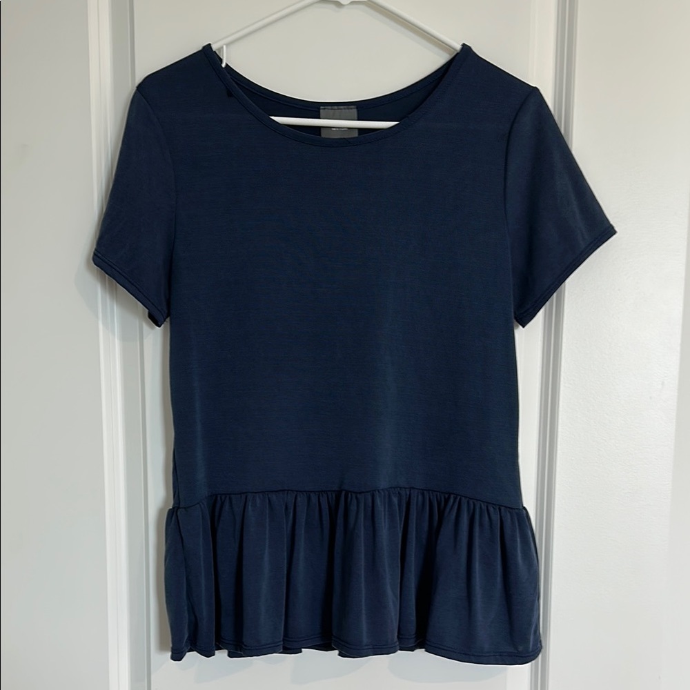Olivia Rae Blue Peplum Short Sleeve Blouse